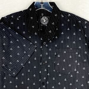 Street Rules Clothing Mens L Black Anchor AOP Hawaiian Nautical Beach Camp Shirt